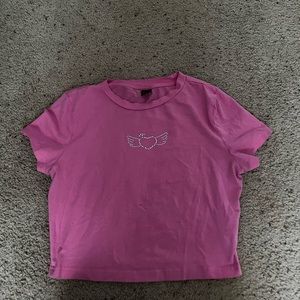 Pink Medium Crop Top with Rinestones
